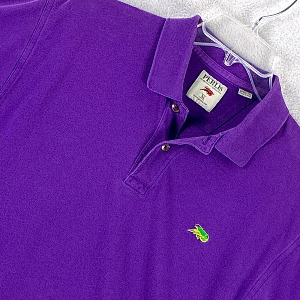 Perlis Polo Shirt Men M Purple Embroidered Crawfish Preppy Golf Classic Vacation